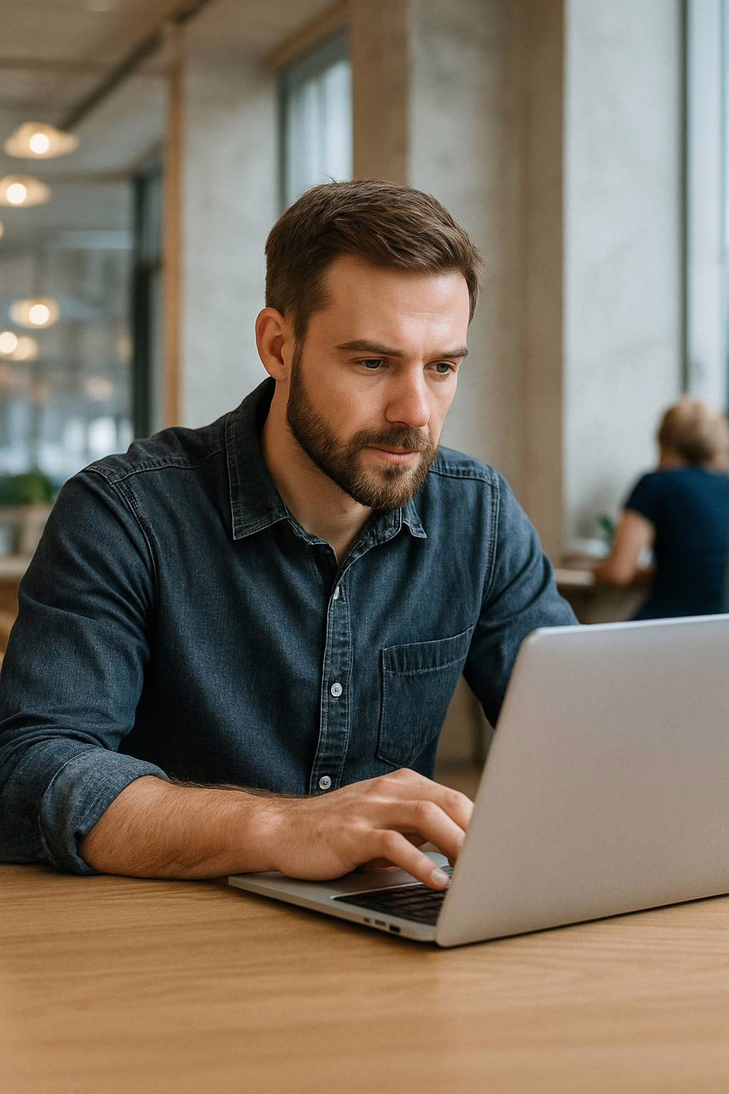 Алексей работает за ноутбуком